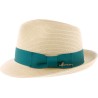 Small brim hat, raised at the back, paper braid, plain hatband with bo