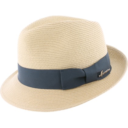 Chapeau petit bord relevé à l'arrière  en paille papier cousue bandeau