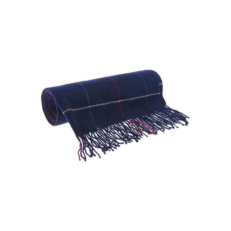echarpe hiver a franges motif tartan marine