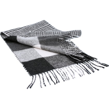echarpe a franges a carreaux gris et noir