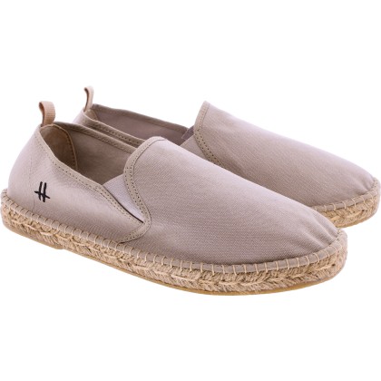 Cotton espadrilles with thick sole, elastic bands and back heel in lea