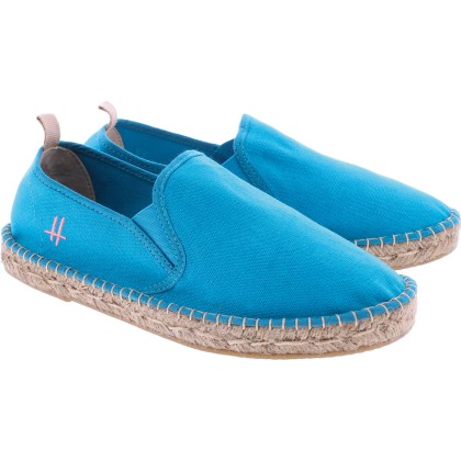 Cotton espadrilles with thick sole, elastic bands and back heel in lea