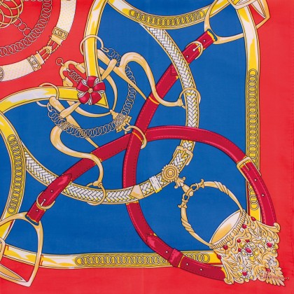 Foulard 100% polyester effet soie motif cavalier