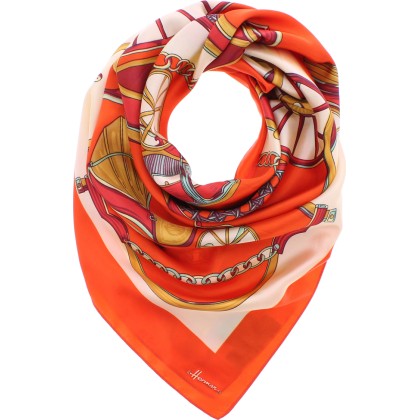 Foulard 100% polyester effet soie teintes orange
