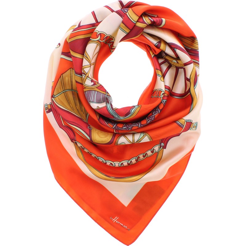 Foulard 100% polyester effet soie teintes orange