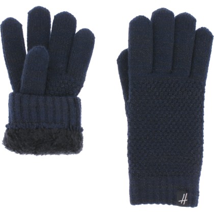 gant femme en maille avec doublure en teddy plush doux coloris marine