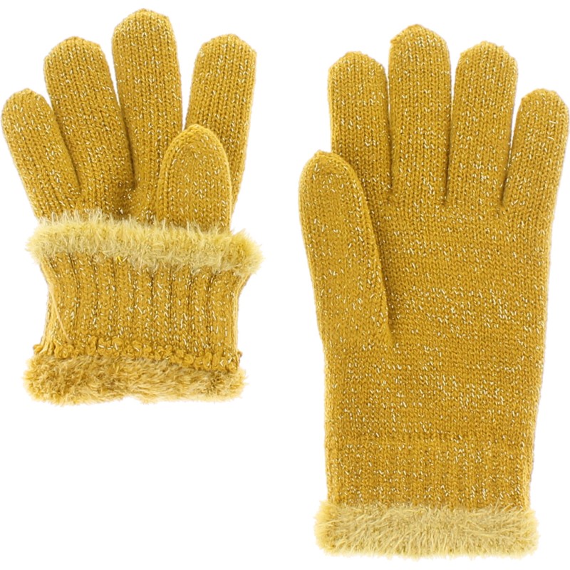 Children's gloves in plain knit with lurex wrist and teddy lining Children's gloves in plain knit with lurex wrist and teddy lining