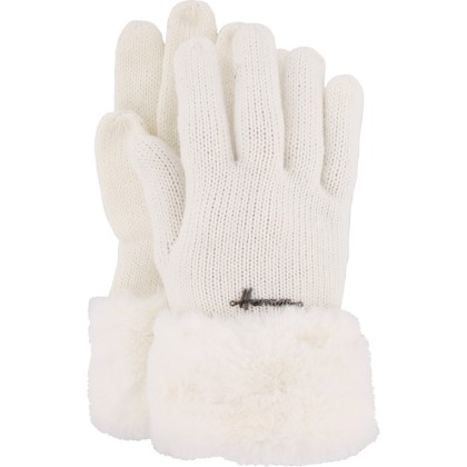 gant femme blancs en maille avec poignets en fausse fourrure