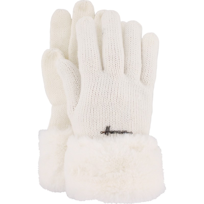 gant femme blancs en maille avec poignets en fausse fourrure