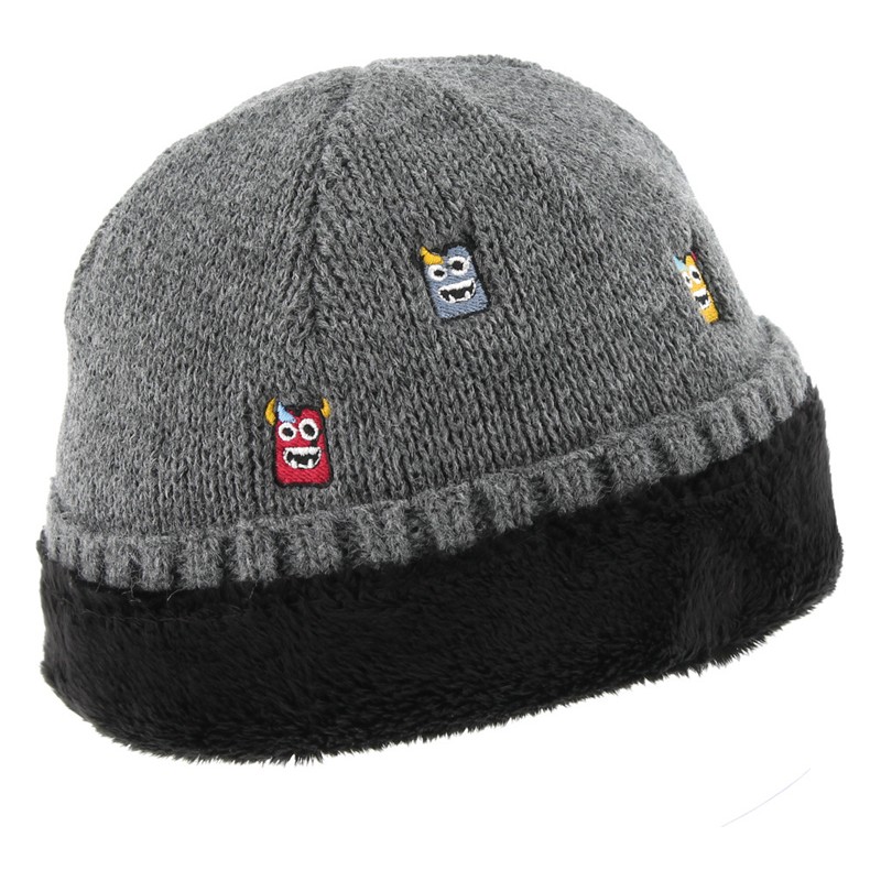 Bonnet uni en maille avec broderie doublé micro plush
