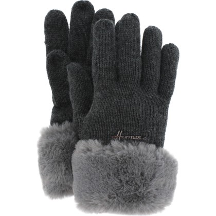 gant femme en maille avec poignee en fausse fourrure
