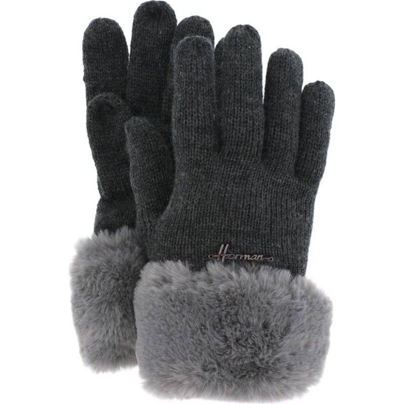 gant femme en maille avec poignee en fausse fourrure