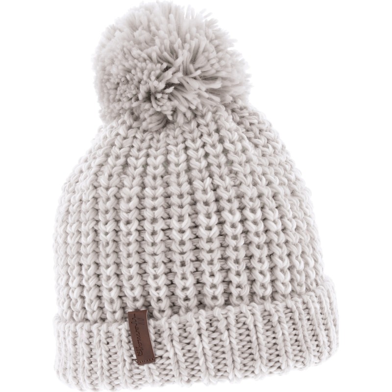 BONNET LONG CHINE BICOLORE AVEC REVERS ET POMPON FIL DOUBLE PLUSH
