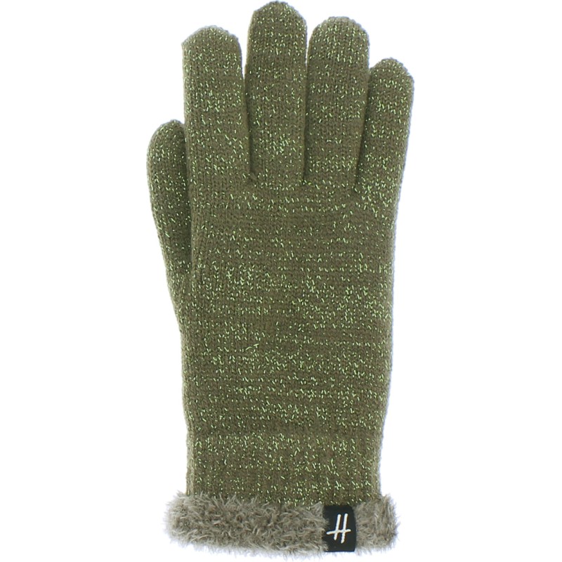 gant femme en maille avec fil lurex et doublure en plush teddy, coloris vert kaki gant femme en maille avec fil lurex et doublure en plush teddy, coloris vert kaki