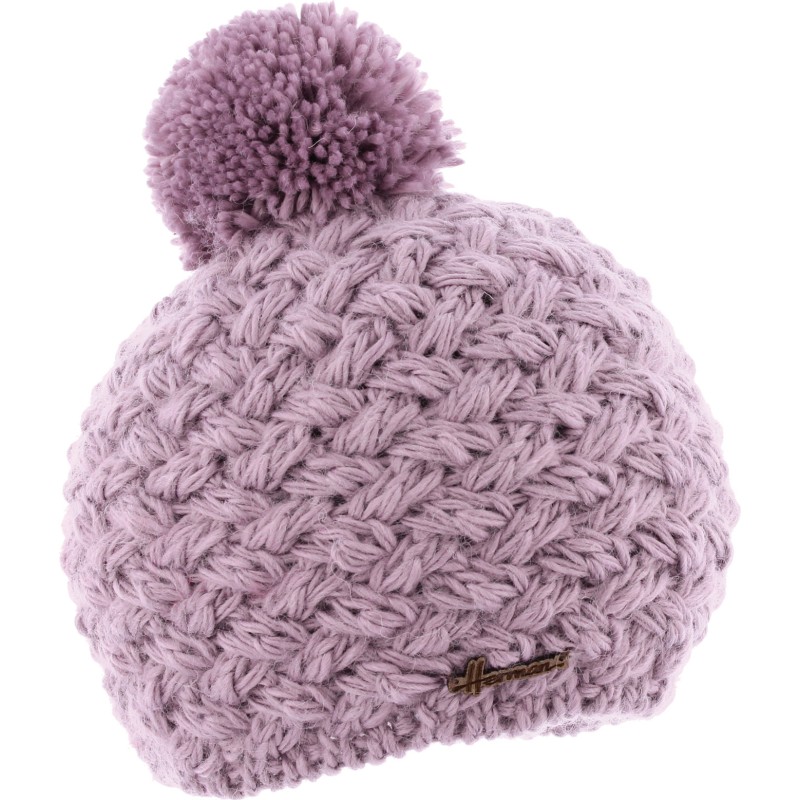bonnet pompon enfant hiver herman en maille avec revers et doublure en plush