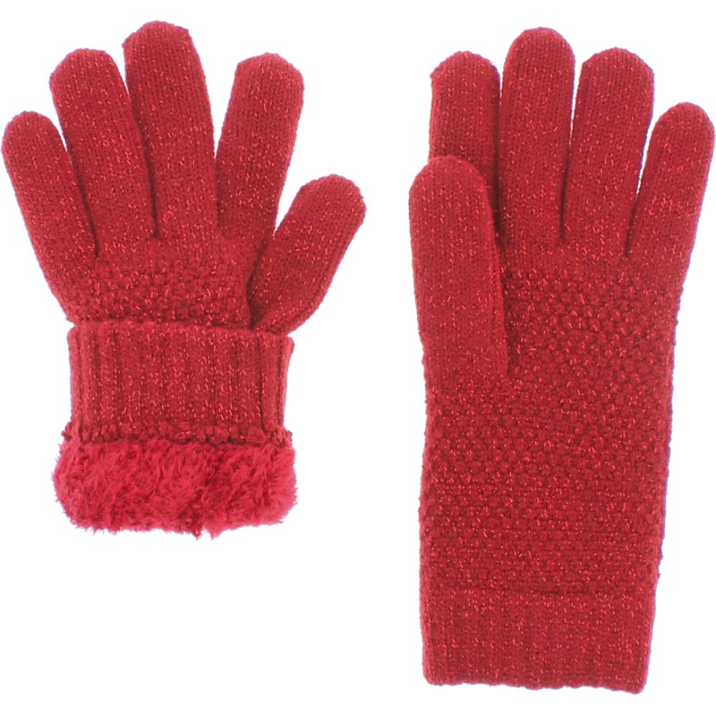 gant femme rouge en maille avec fil lurex et doublure en teddy plush gant femme rouge en maille avec fil lurex et doublure en teddy plush