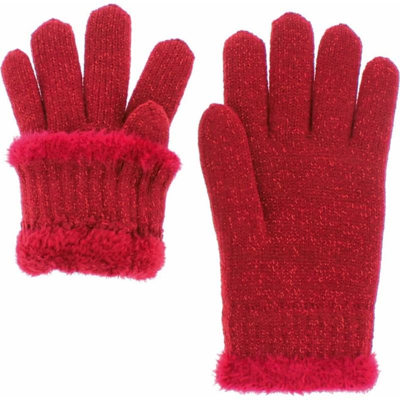 Children's gloves in plain knit with lurex wrist and teddy lining Children's gloves in plain knit with lurex wrist and teddy lining