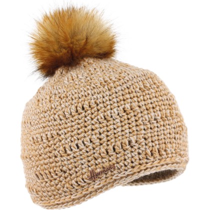 Bonnet chiné avec pompon en fausse fourrure