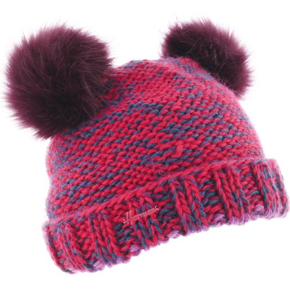 Bonnet chiné à double pompon en fausse fourrure