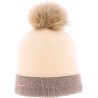 BONNET ROND BICOLORE CHINE AVEC REVERS ET POMPON FAUSSE FOURRURE DOUBL