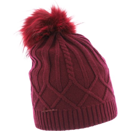 bonnet pompon herman 1874 en maille avec torsades et doublure en plush
