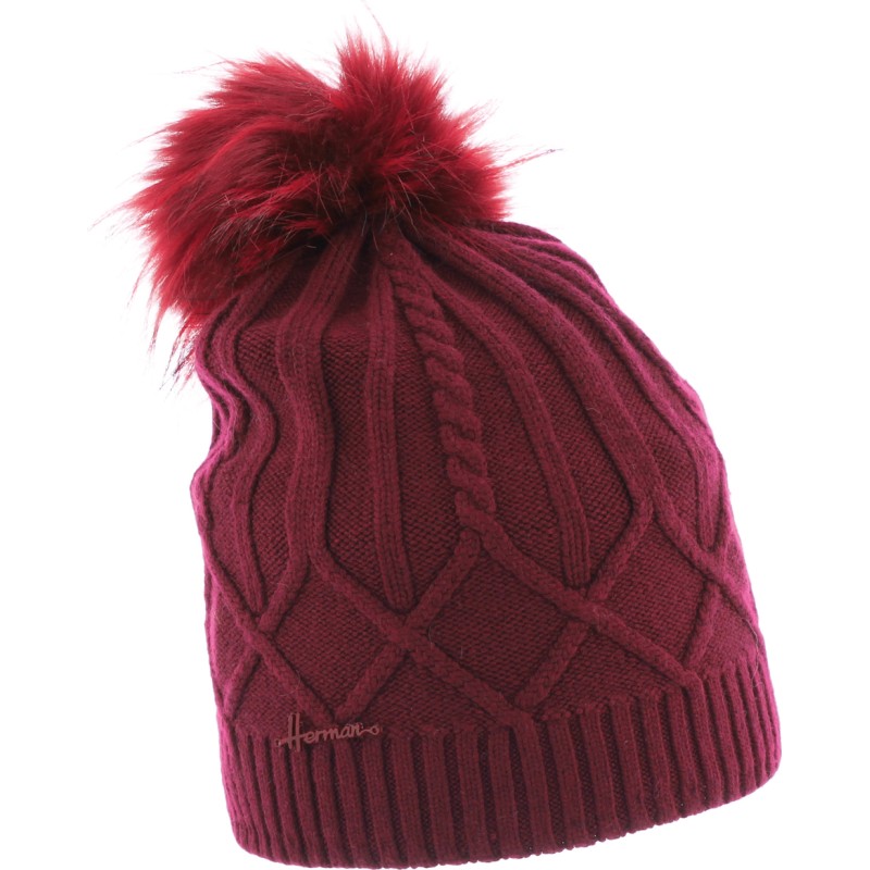 bonnet pompon herman 1874 en maille avec torsades et doublure en plush