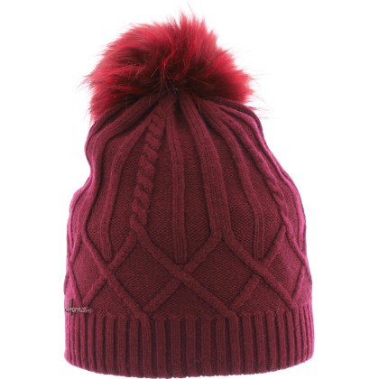 bonnet pompon femme hiver herman en maille coloris bordeaux