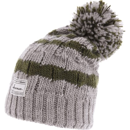 bonnet pompon herman 1874 en maille bicolore gris et vert kaki