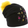 bonnet enfant pompon broderies flamands roses
