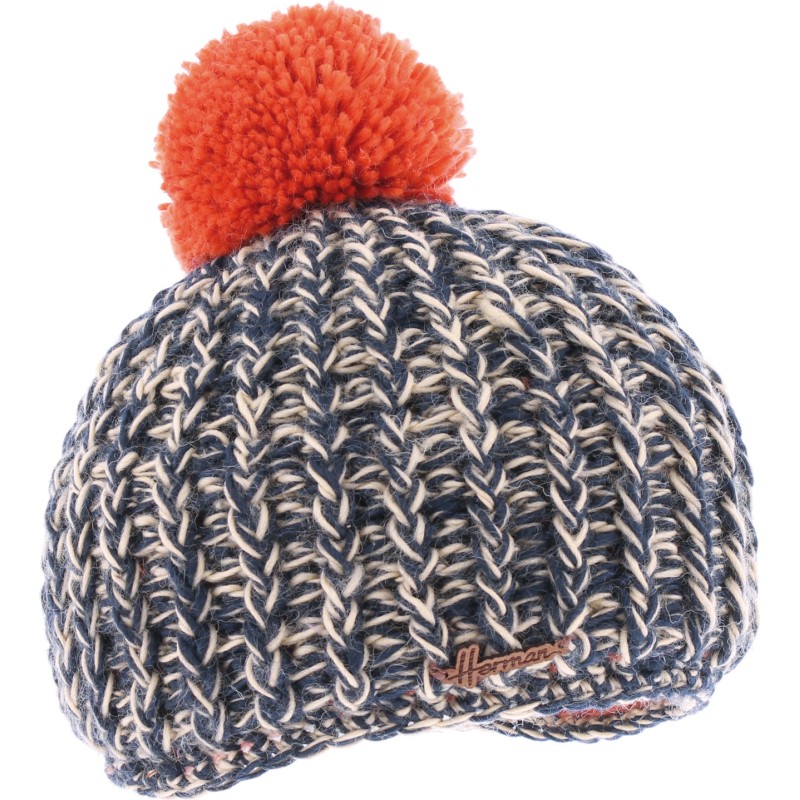 Bonnet enfant tricot chiné avec pompon uni doublé plush