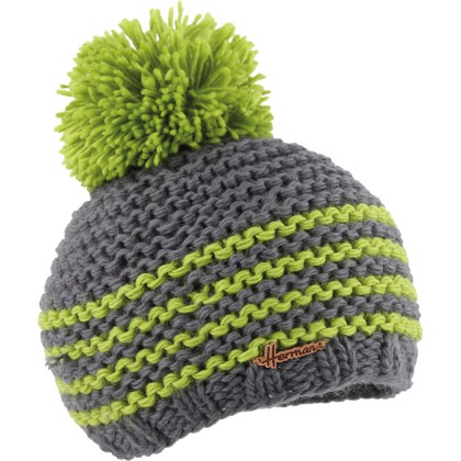 bonnet enfant pompon vert et gris