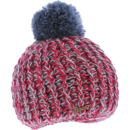 Bonnet enfant tricot chiné avec pompon uni doublé plush
