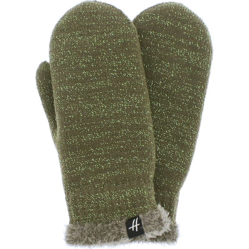 Moufles femme en maille unie avec lurex poignet et doublure en teddy