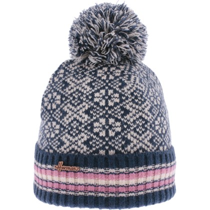 Set composé d'un bonnet à revers et pompon en fils, d'une écharpe de 2