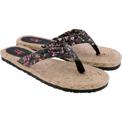 Tong à semelle type espadrille, tissu à motif