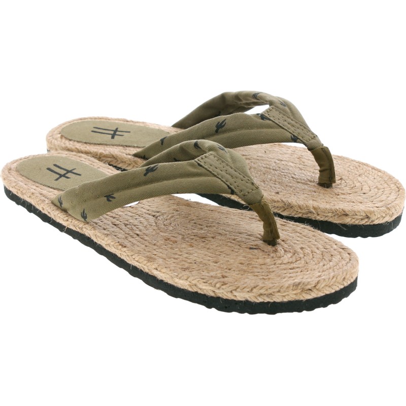 Tong à semelle type espadrille, tissu à motif