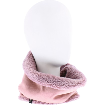 Flexible and reversible neck warmer in soft material on one side and p