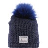 bonnet hiver pompon bleu en fausse fourrure