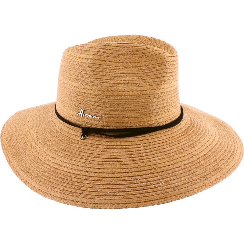 Chapeau en paille papier à large bord,avec jugulaire et cordon de serr Chapeau en paille papier à large bord,avec jugulaire et cordon de serr