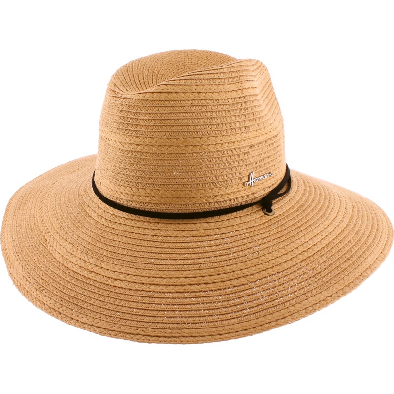 Chapeau en paille papier à large bord,avec jugulaire et cordon de serr Chapeau en paille papier à large bord,avec jugulaire et cordon de serr