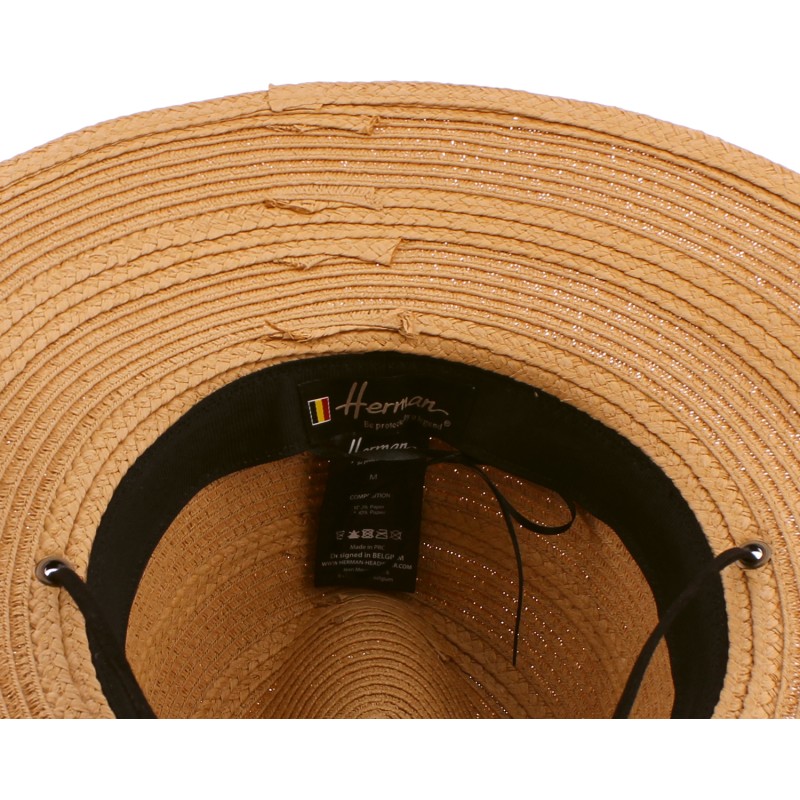Chapeau en paille papier à large bord,avec jugulaire et cordon de serr Chapeau en paille papier à large bord,avec jugulaire et cordon de serr