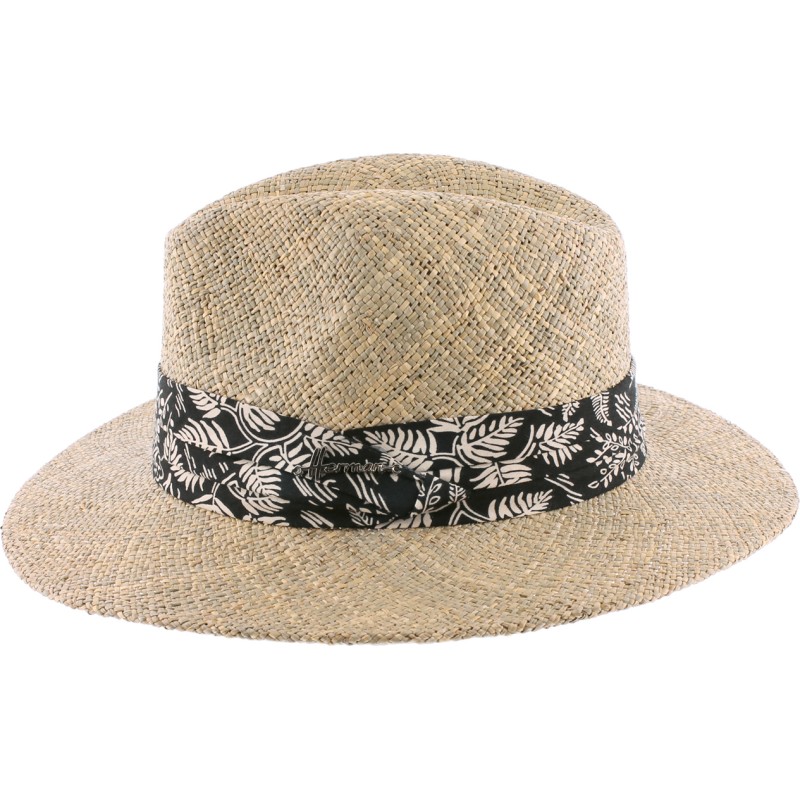 Chapeau grand bord droit en paille seagrass uni avec fine ceinture fau Chapeau grand bord droit en paille seagrass uni avec fine ceinture fau