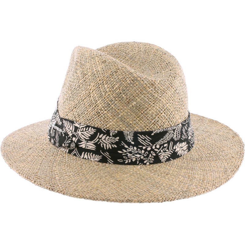 Chapeau grand bord droit en paille seagrass uni avec fine ceinture fau Chapeau grand bord droit en paille seagrass uni avec fine ceinture fau