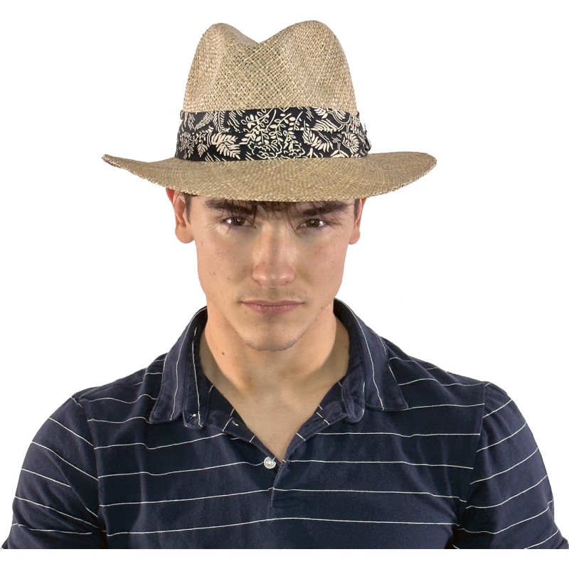 Chapeau grand bord droit en paille seagrass uni avec fine ceinture fau Chapeau grand bord droit en paille seagrass uni avec fine ceinture fau