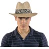 Chapeau grand bord droit en paille seagrass uni avec fine ceinture fau