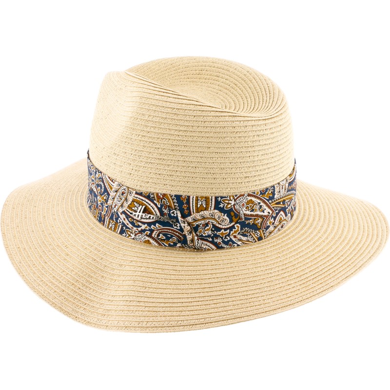 Chapeau de paille à grand bord décoration foulard Chapeau de paille à grand bord décoration foulard
