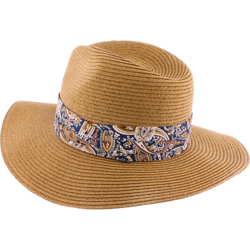 Chapeau de paille à grand bord décoration foulard Chapeau de paille à grand bord décoration foulard