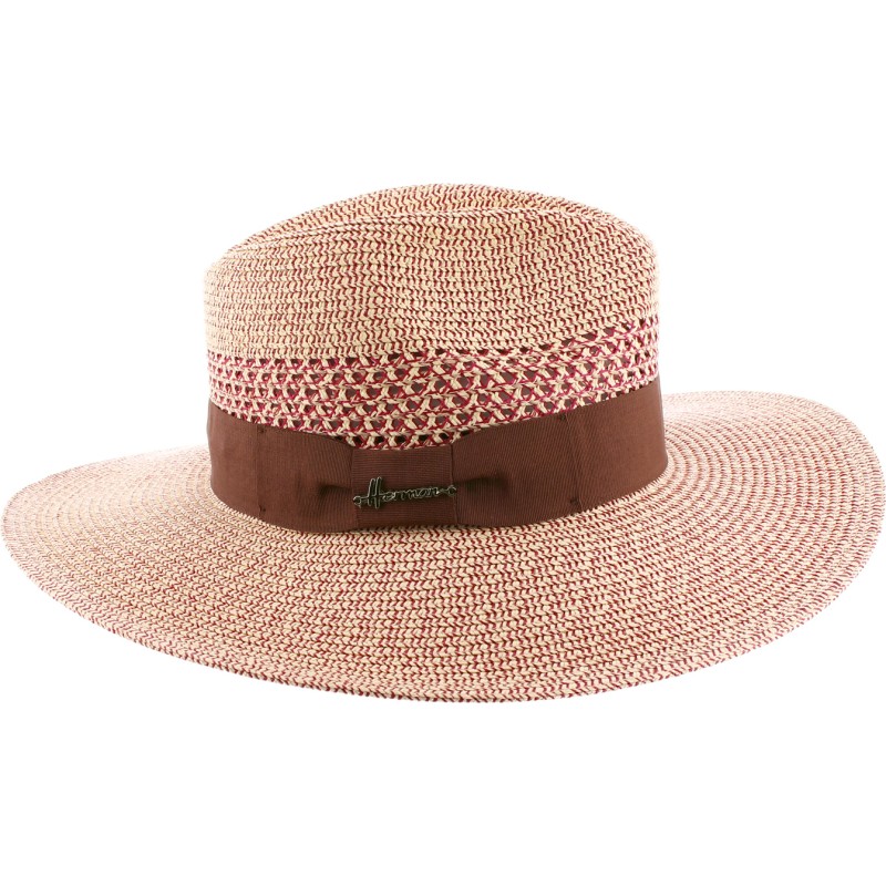 Chapeau grand bord en paille polypropylène cousue, déformable, avec un Chapeau grand bord en paille polypropylène cousue, déformable, avec un