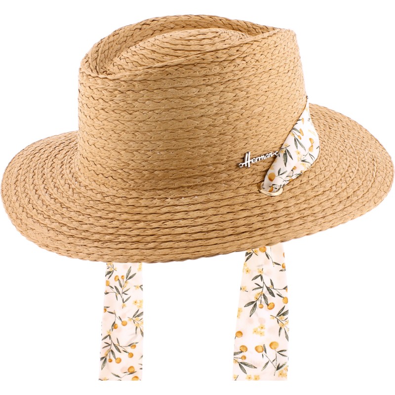 Chapeau en paille raphia avec foulard amovible et cordon de serrage in Chapeau en paille raphia avec foulard amovible et cordon de serrage in