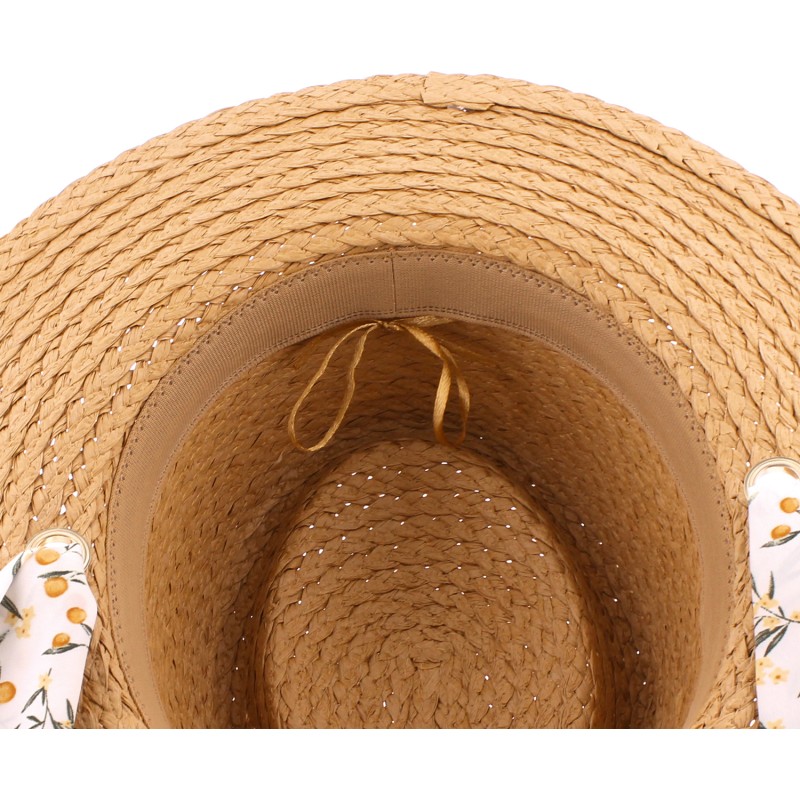Chapeau en paille raphia avec foulard amovible et cordon de serrage in Chapeau en paille raphia avec foulard amovible et cordon de serrage in